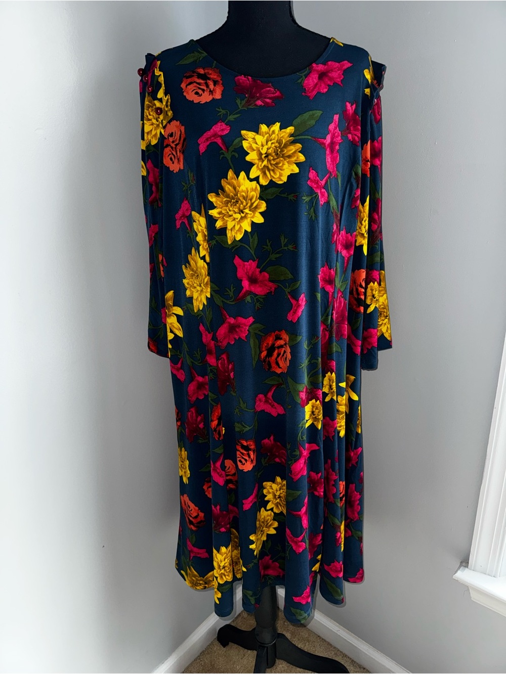 Susan Graver Liquid Knit Floral Midi Dress